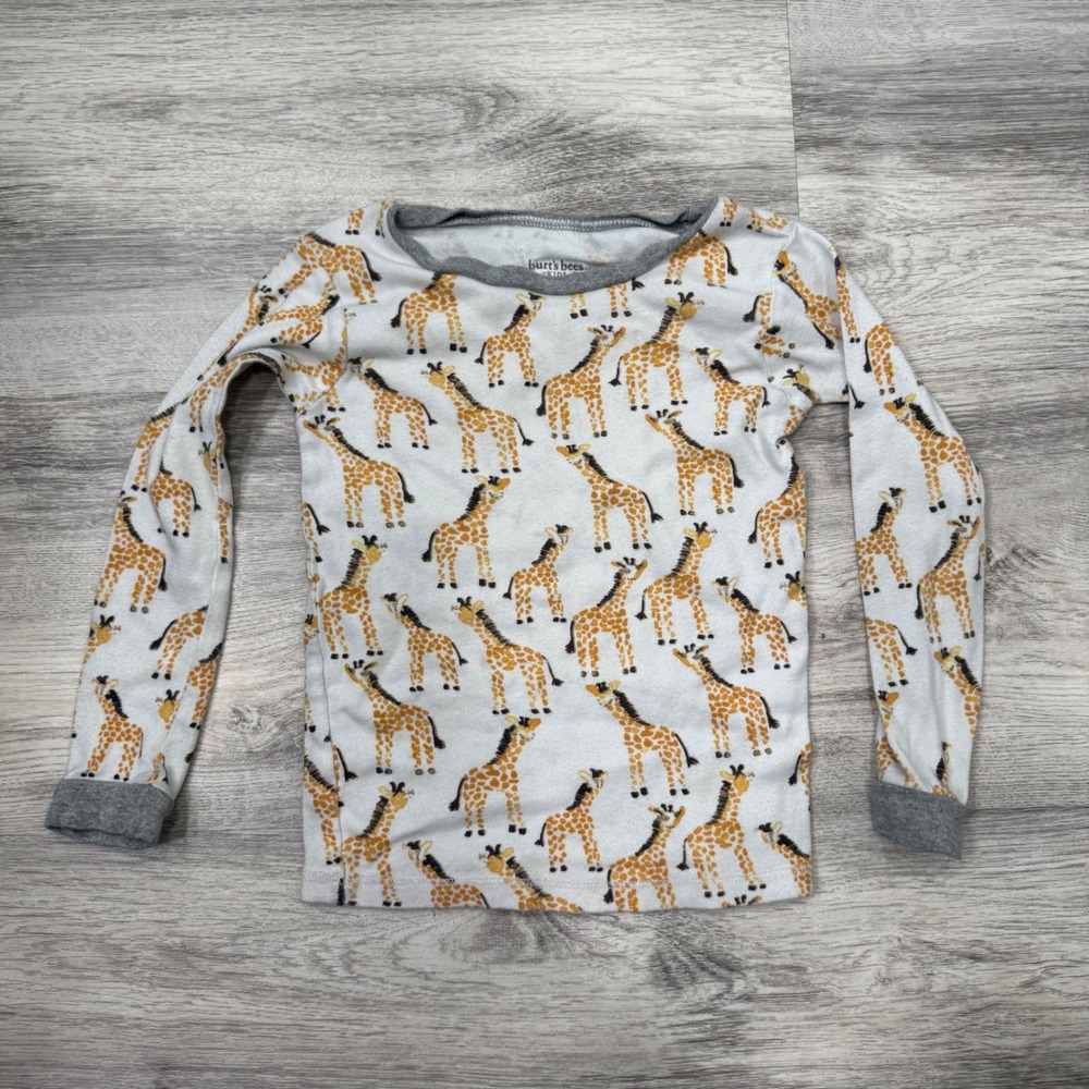 Burt's Bees Baby Kids Giraffe‎ Print Organic Cotton Pajama Shirt 4T White Grey